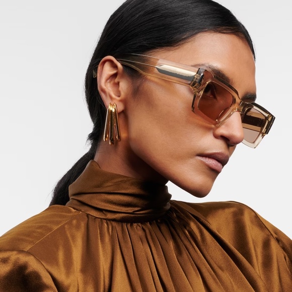 NEW SL 572 006 YELLOW BROWN SL572 006 SQUARE WOMEN SUNGLASSES SAINT LAURENT - Picture 1 of 12